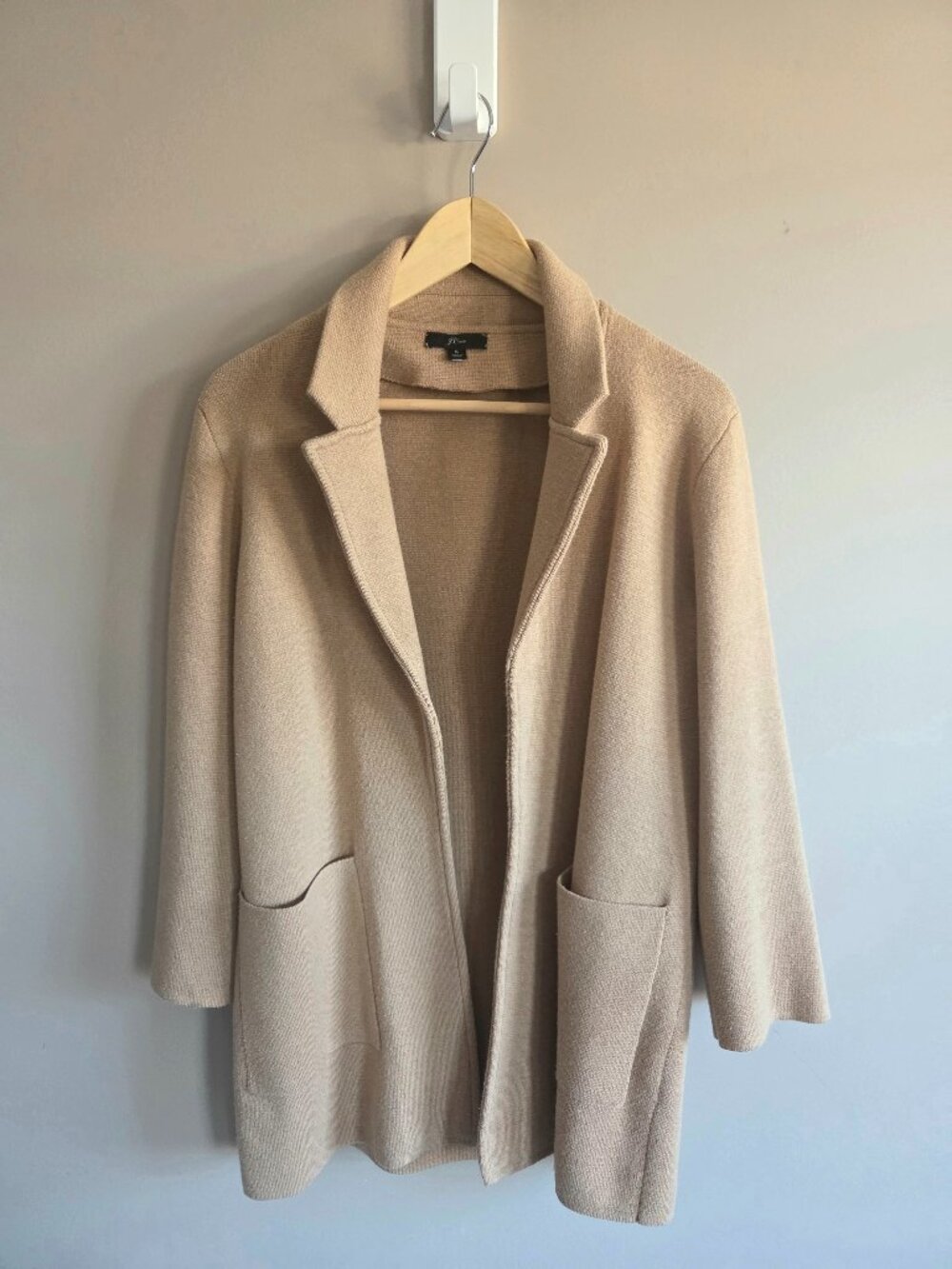 J. Crew Merino Wool Cotton Blend Sophie Camel Open Cardigan Sweater Blazer